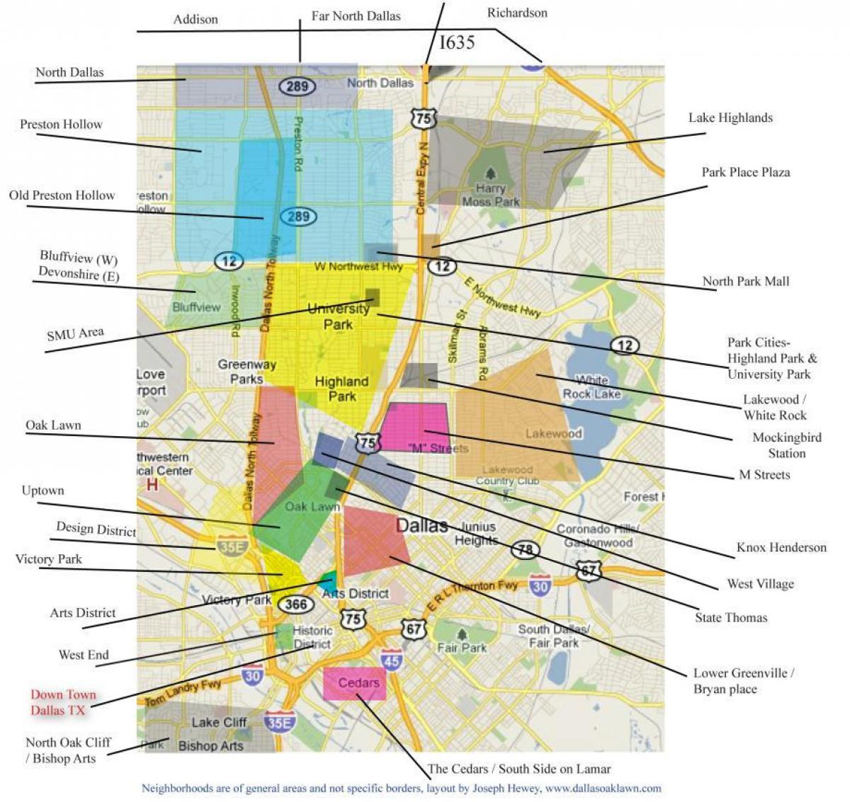 kaart Dallas linnaosade