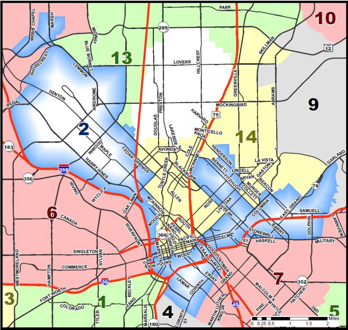 linna Dallas tsoneerimise kaart